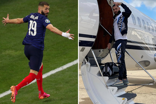Karim Benzema boards private jet wearing matching Versace tracksuit for holiday after France’s Euro 2020 flop