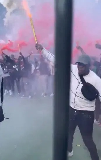 Ibrahima Konate celebrates Liverpool move with childhood friends as red flares are let off in wild scenes