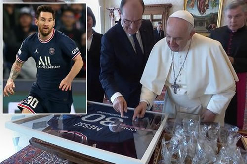 Pope Francis receives signed Lionel Messi shirt delivered by France Prime Minister