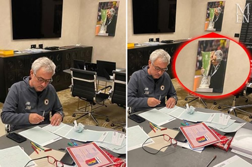 Proud Jose Mourinho still has picture of his Europa League win with Man Utd hanging up in Roma office