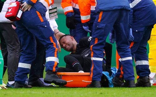 Neymar leaves St Etienne on crutches with foot in protective boot after PSG star suffers horror injury
