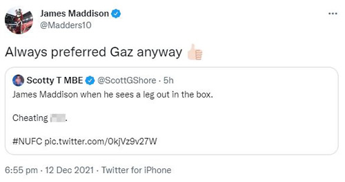 Leicester star Maddison jokes he ‘always preferred Gaz’ after Geordie Shore star Scotty T calls him ‘cheating c***’