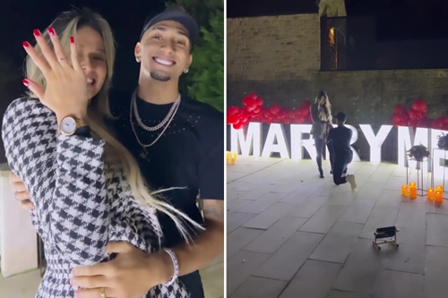 Romantic Leeds ace Raphinha gets engaged to girlfriend Taia after making candle-lit path through home to ‘marry me’ sign