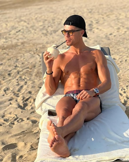 Man Utd star Cristiano Ronaldo enjoys massage on winter break before sipping from a coconut in just his pants
