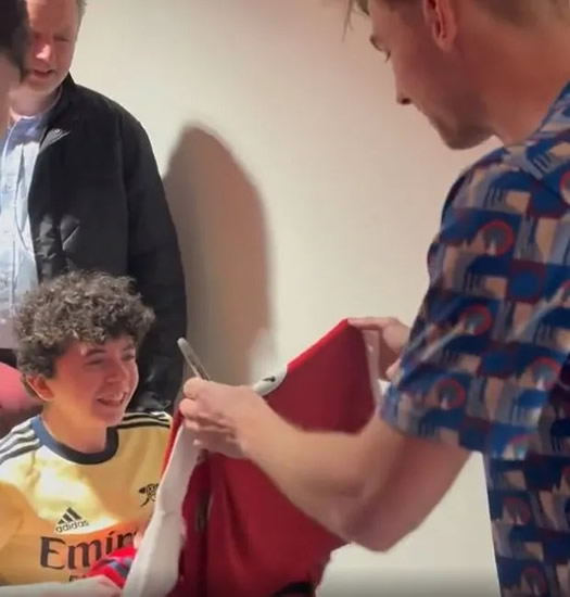 Heartwarming moment Kieran Tierney meets young Arsenal fan and apologises for Liverpool loss before he undergoes surgery