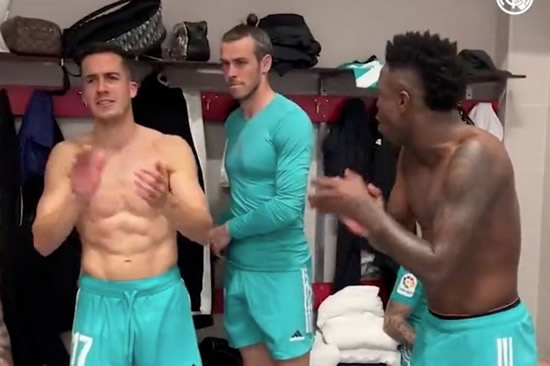 Gareth Bale's awkward reaction as Real Madrid teammates go wild in dressing room