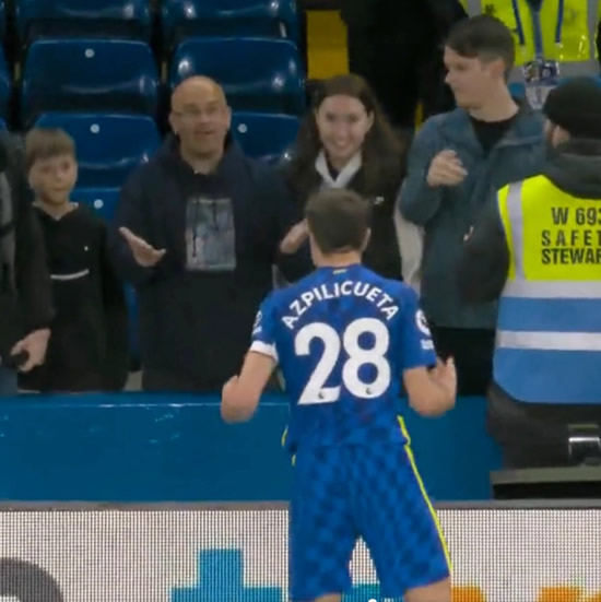Angry Cesar Azpilicueta row with Chelsea fan after Blues leak four against Arsenal at half-empty Stamford Bridge