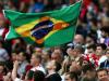 Glimmer of hope: There were signs of St George's cross through a Brazilian flag, but will England shine through in Brazil?