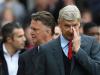 Robin van Persie, Louis van Gaal and Arsene Wenger make their way to the bench before Manchester United take on Arsenal 