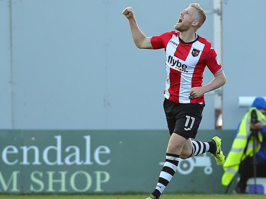 Jayden Stockley’s penalty keeps Exeter’s promotion push on track