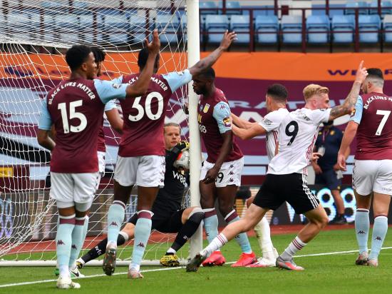 Sheffied United denied victory at Aston Villa by goal-line technology failure