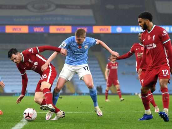 Manchester City 1 - 1 Liverpool: Manchester City and Liverpool share spoils after Kevin De Bruyne penalty miss