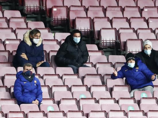 Barcelona held by lowly Eibar as injured Lionel Messi watches from the stands