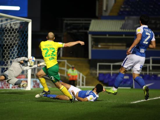 Teemu Pukki at the double as Norwich win at Birmingham to go 10 points clear