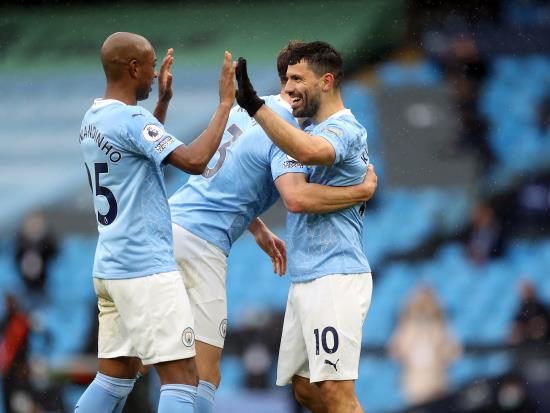 Sergio Aguero bows out at the Etihad in style as champions Man City rout Everton