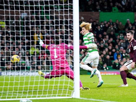 Controversial Kyogo Furuhashi goal earns Celtic narrow victory over Hearts