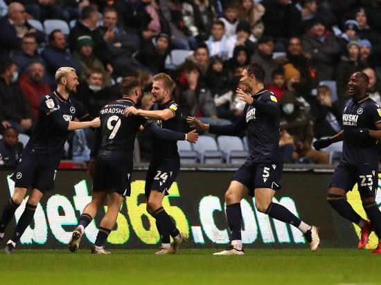 Tom Bradshaw earns under-strength Millwall victory at Coventry