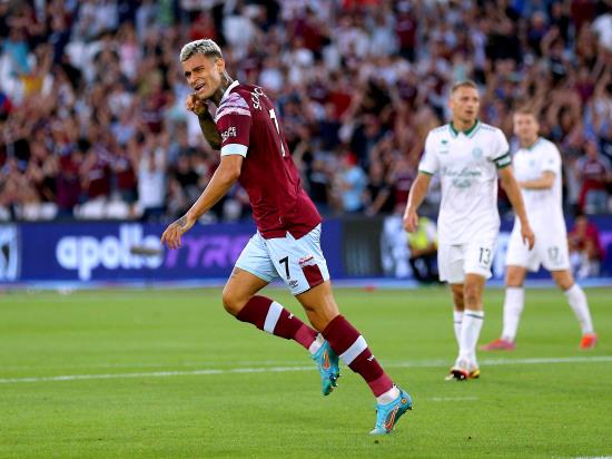 Gianluca Scamacca opens West Ham account in qualifying win over Viborg