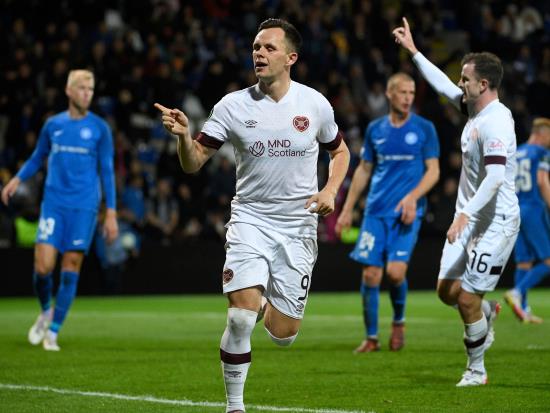 Lawrence Shankland and Alan Forest fire Hearts to victory over Latvians RFS