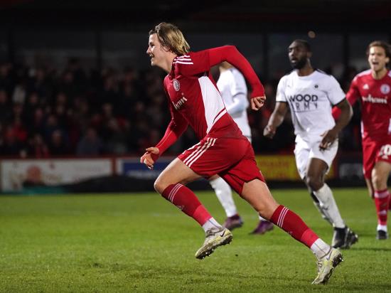 Tommy Leigh’s added-time penalty edges Accrington past Boreham Wood in FA Cup
