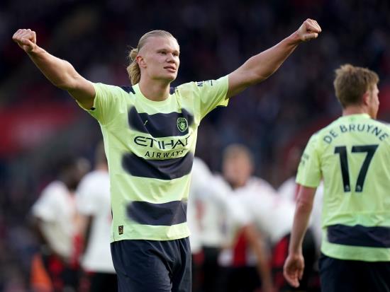 Erling Haaland strikes twice as Manchester City keep up title pursuit
