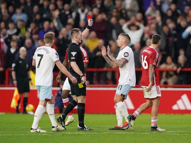 Kalvin Phillips sent off as Nottingham Forest add to West Ham’s troubles