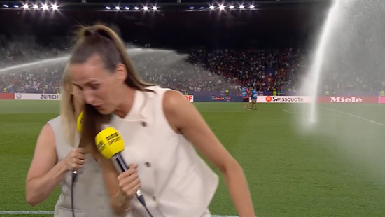 MATCH OF THE SPRAY BBC host and Jill Scott forced to run off screen live on air as Gabby Logan left grimacing during Lionesses vs Sweden