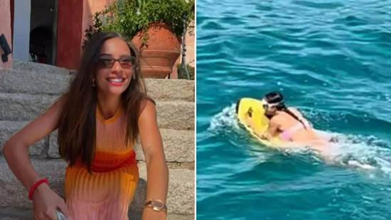 Man City star Erling Haaland's girlfriend Isabel frolics in water in a bikini as pair relax on holiday