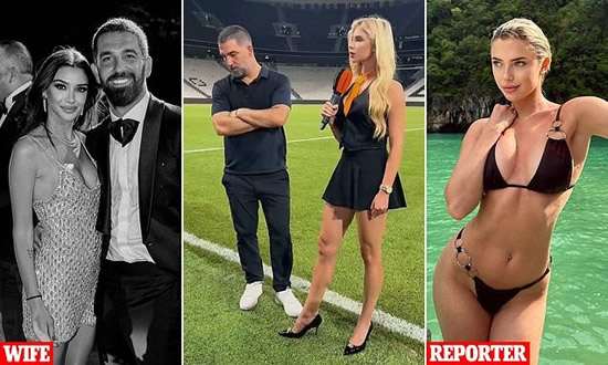 Football manager's awkward interviews go viral as he desperately tries to avoid looking at stunning reporter married to his player