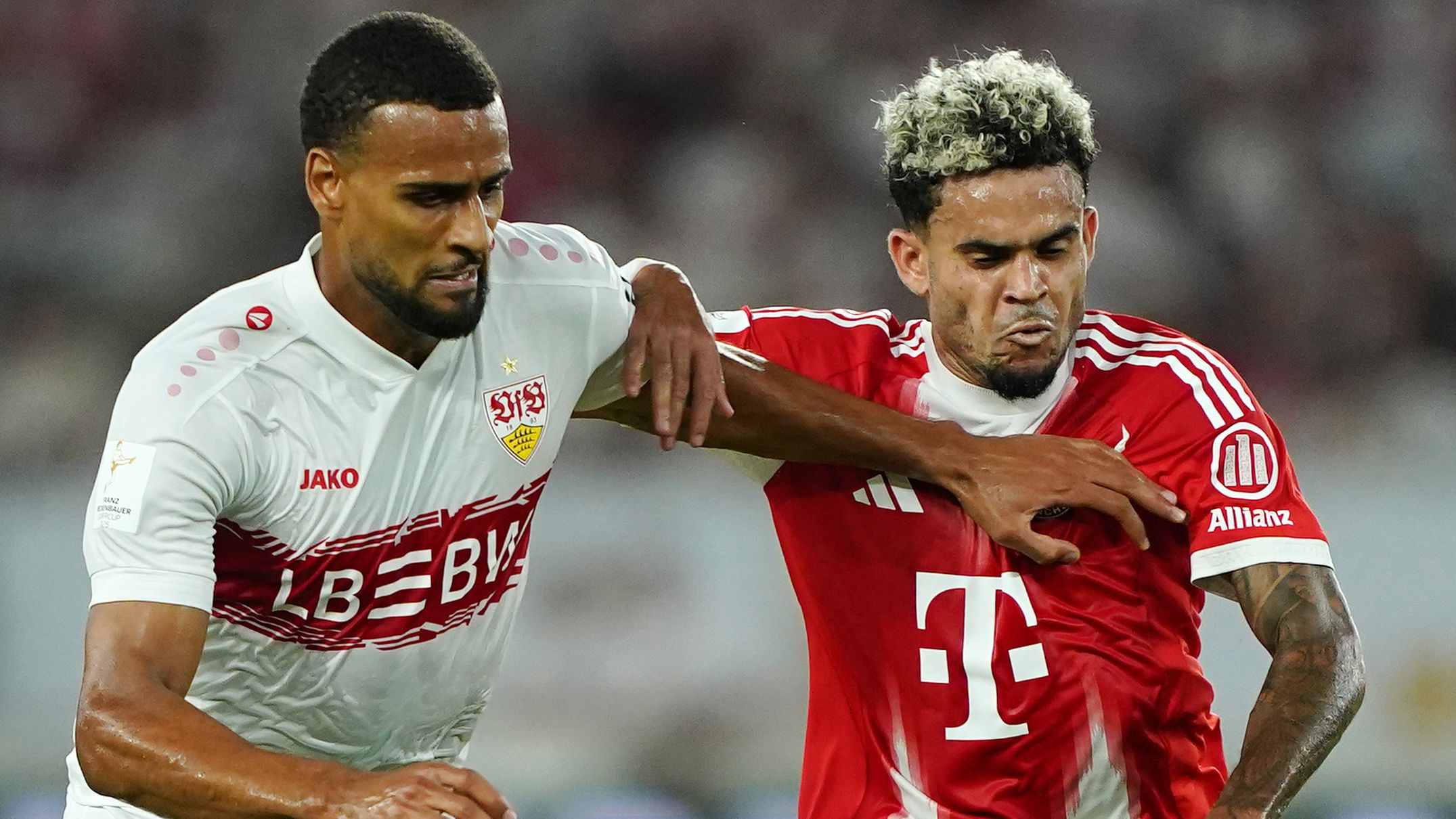 Luis Diaz has arrived for Bayern Munich! Former Liverpool star pays tribute to late team-mate Diogo Jota after huge impact in Super Cup against Stuttgart as Harry Kane inevitably opens account