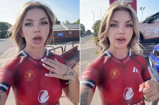 Glamorous Man Utd fan 'not allowed into Old Trafford' after rocking up in bodypaint