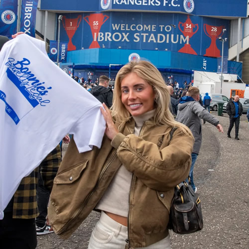 BONNIE RED WHITE & BLUE Controversial adult star Bonnie Blue stuns Rangers fans with shock Ibrox visit ahead of game