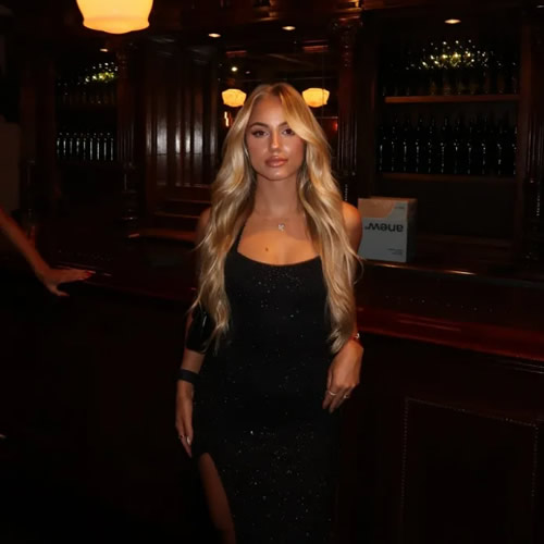 IN THE BLACK ‘World’s most beautiful footballer’ smoulders in plunging black dress as fans gasp ‘my jaw dropped’