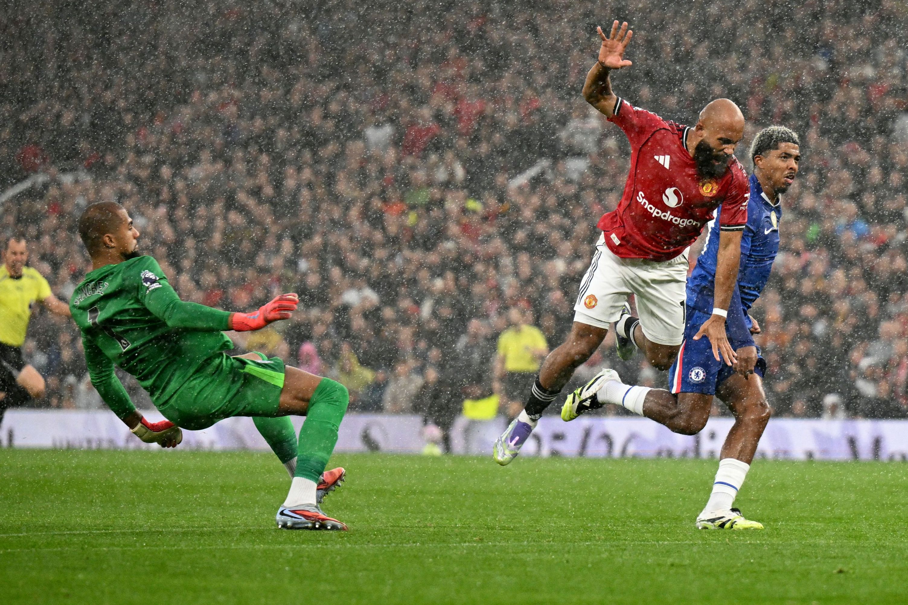 Man Utd and Chelsea make history! Wild Premier League clash sets bizarre record after two red cards in sodden conditions