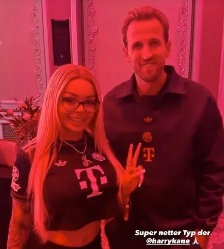 HIP-HOP TO IT Harry Kane poses with raunchy rapper famous for shock TV clip and sliding into footballers’ DMs after Bayern Munich win