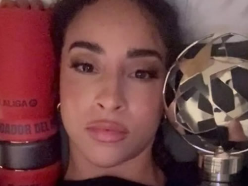 Legendary adult star poses with Champions League award won by Arsenal flop boyfriend