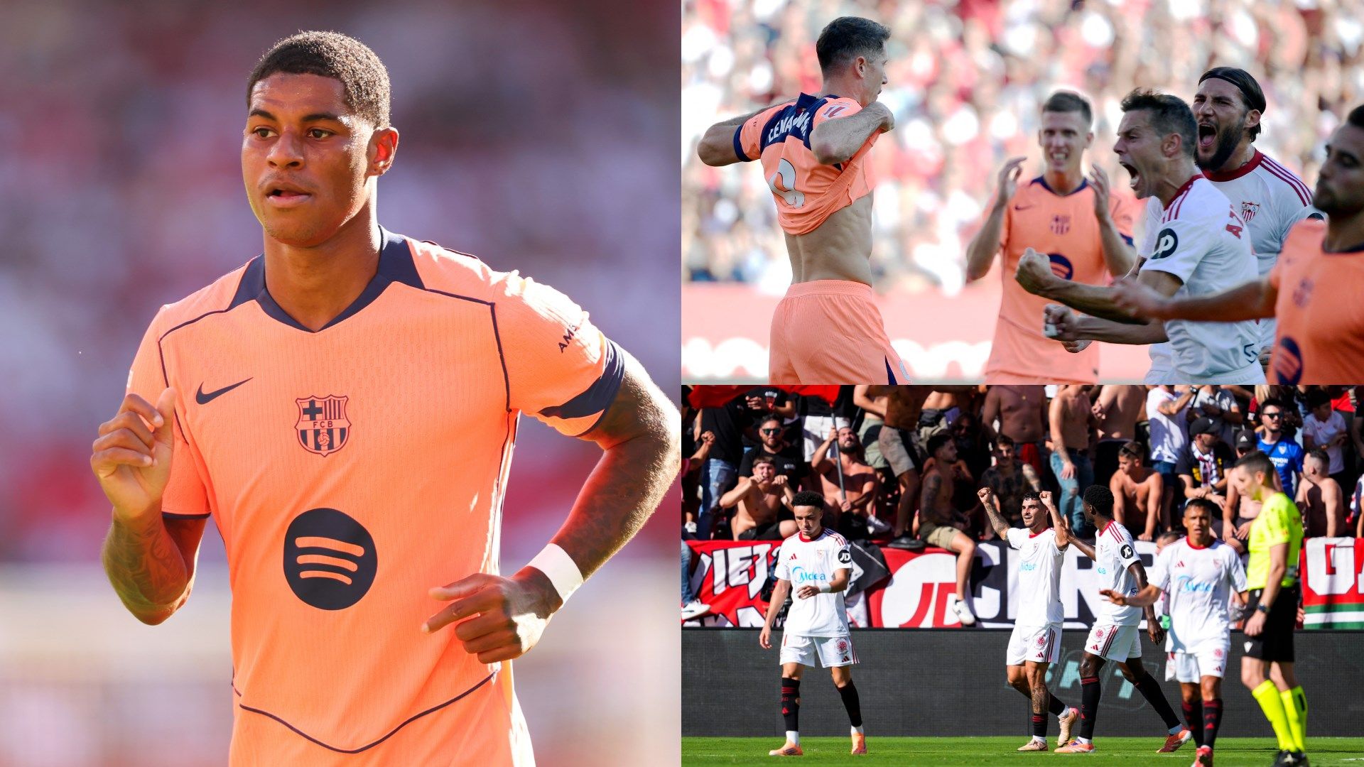 Barcelona player ratings vs Sevilla: Oh dear, Hansi Flick! Robert Lewandowski misses penalty as Catalan giants are thumped in stunning defeat despite Marcus Rashford strike