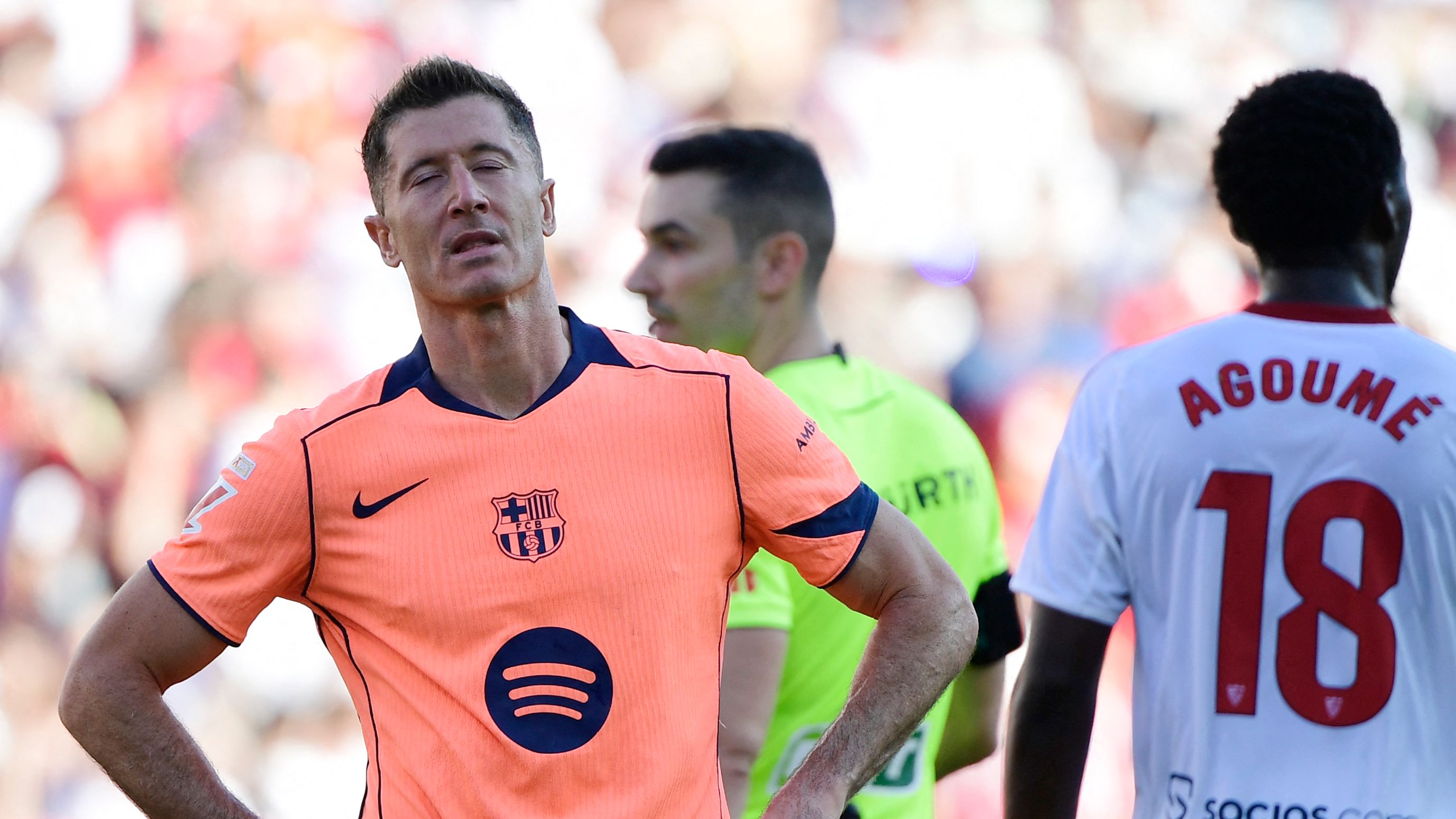 Barcelona player ratings vs Sevilla: Oh dear, Hansi Flick! Robert Lewandowski misses penalty as Catalan giants are thumped in stunning defeat despite Marcus Rashford strike