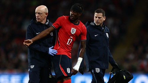 Arsenal sweat on Noni Madueke's fitness as England winger is forced off injured in friendly against Uruguay & leaves Wembley with leg in brace