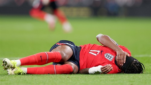 Arsenal sweat on Noni Madueke's fitness as England winger is forced off injured in friendly against Uruguay & leaves Wembley with leg in brace