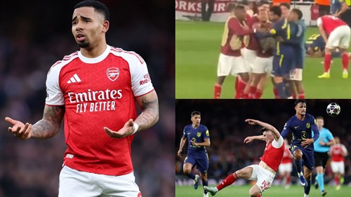 VIDEO: Gabriel Jesus appears to slap Marc Pubill as Atletico Madrid star attempts to disrupt Arsenal's Champions League celebrations