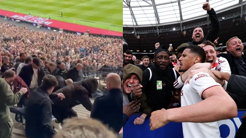 VIDEO: Watch moment furious West Ham fans kick 'Arsenal supporters' out of London Stadium after celebrating in home end