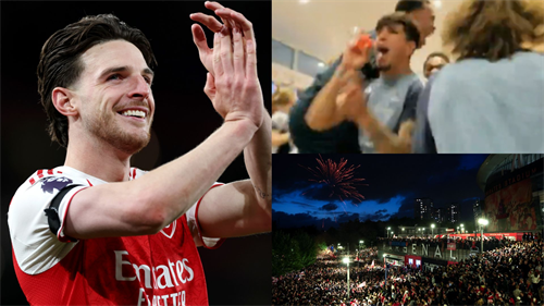 Get the bottle in! Arsenal players go wild after being crowned Premier League champions - with cheeky nod offered to critics as Declan Rice updates ‘done’ message