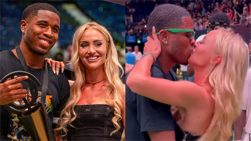 Sealed with a kiss! Alisha Lehmann helps boyfriend Montel McKenzie celebrate Baller League UK title win