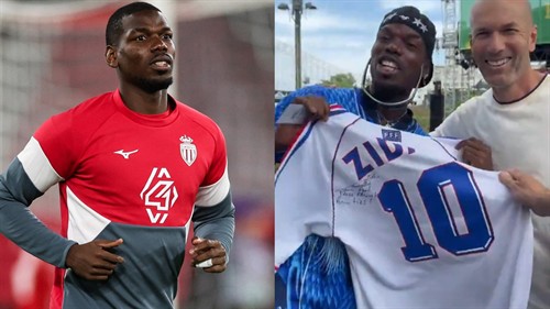 Paul Pogba is starstruck! French midfielder and Real Madrid legends in awe as 'idol' Zinedine Zidane signs jerseys for them