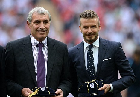 Centurion Beckham picks up UEFA gong at Wembley alongside Charlton and Shilton