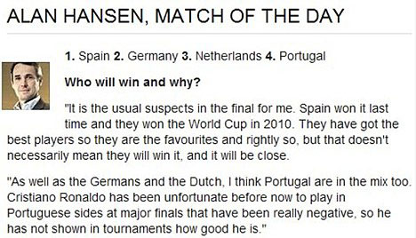 It doesn't work like that, Alan: BBC pundit Hansen mocked as he picks three teams from same group to make Euro semis