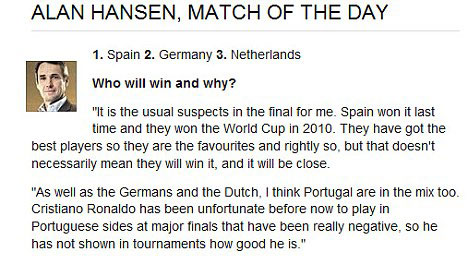 It doesn't work like that, Alan: BBC pundit Hansen mocked as he picks three teams from same group to make Euro semis
