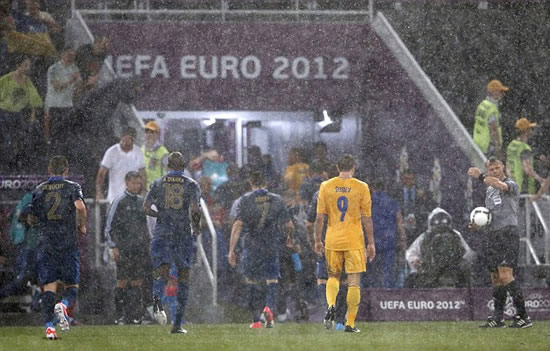 Ukraine 0 France 2: Les Bleus strike twice after lightning and thunderstorms halt clash