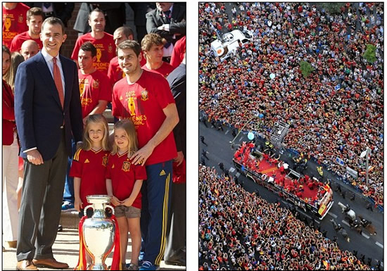 Welcome home! History boys Spain greeted by jubilant fans in Madrid after Euro glory